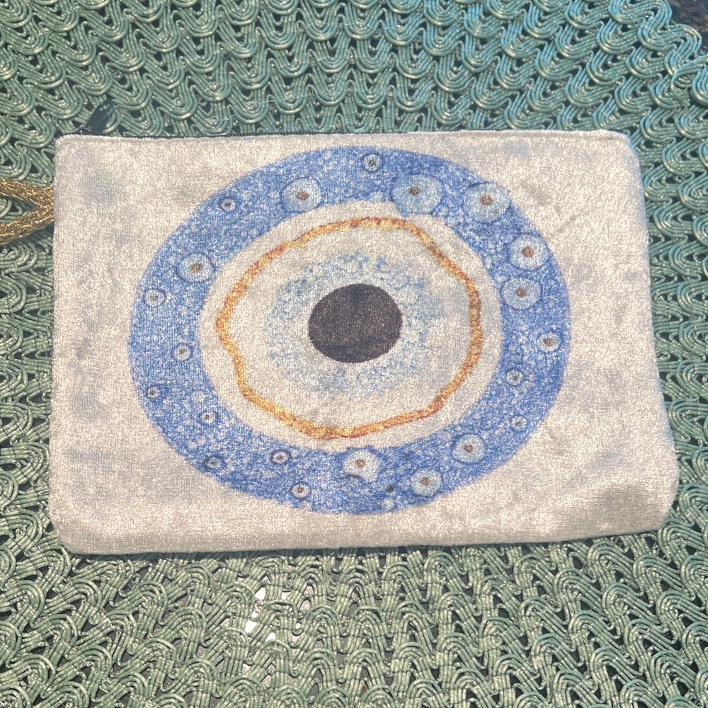 New straight from Corfu Greece Blue Evil Eye velvet Pouch.